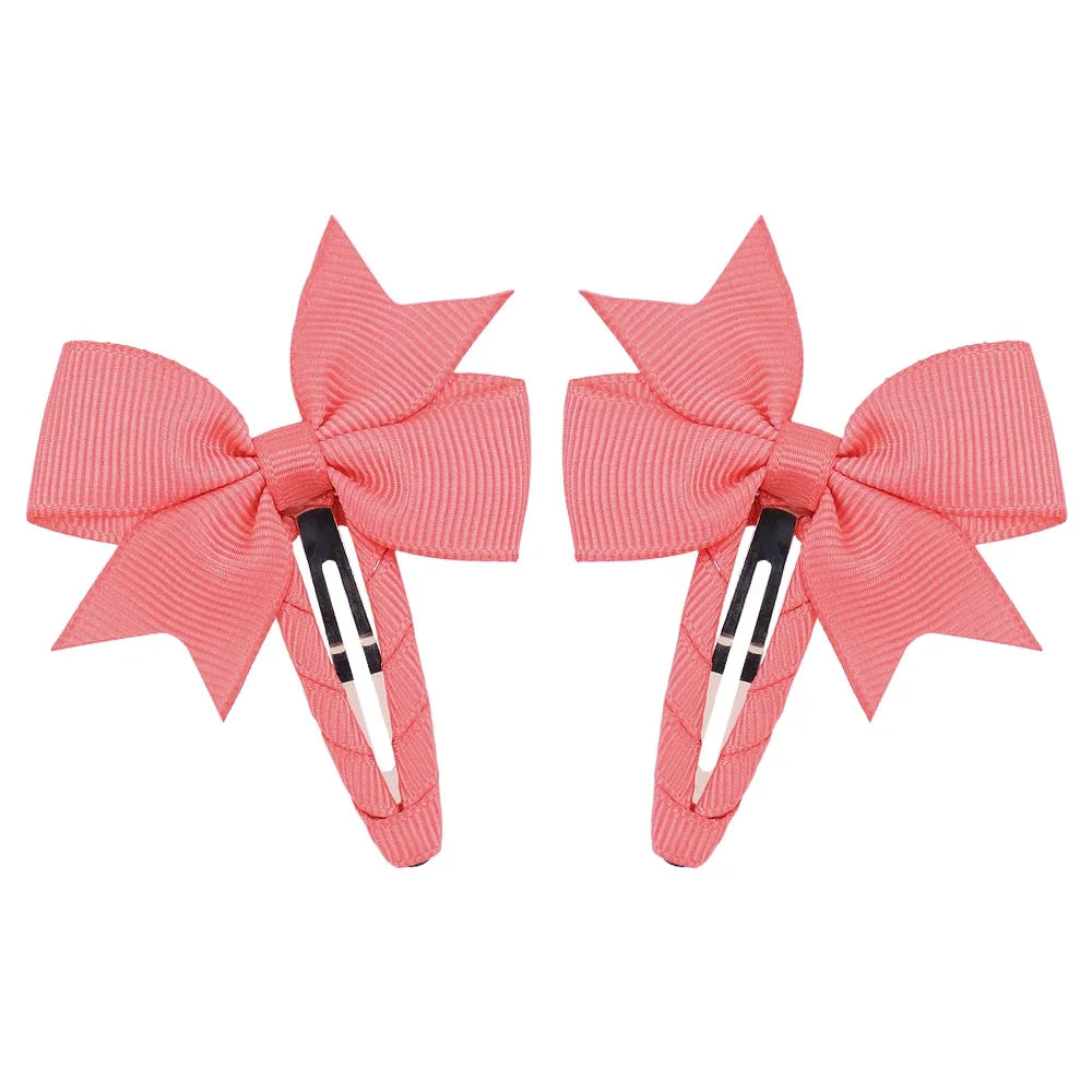 2Pcs/Lot Solid Color Bows Hair Clip For Kids Girls Ribbon Bowknot BB Clip Cute Baby Barrettes Hairpins Headwear Hair Accessories
