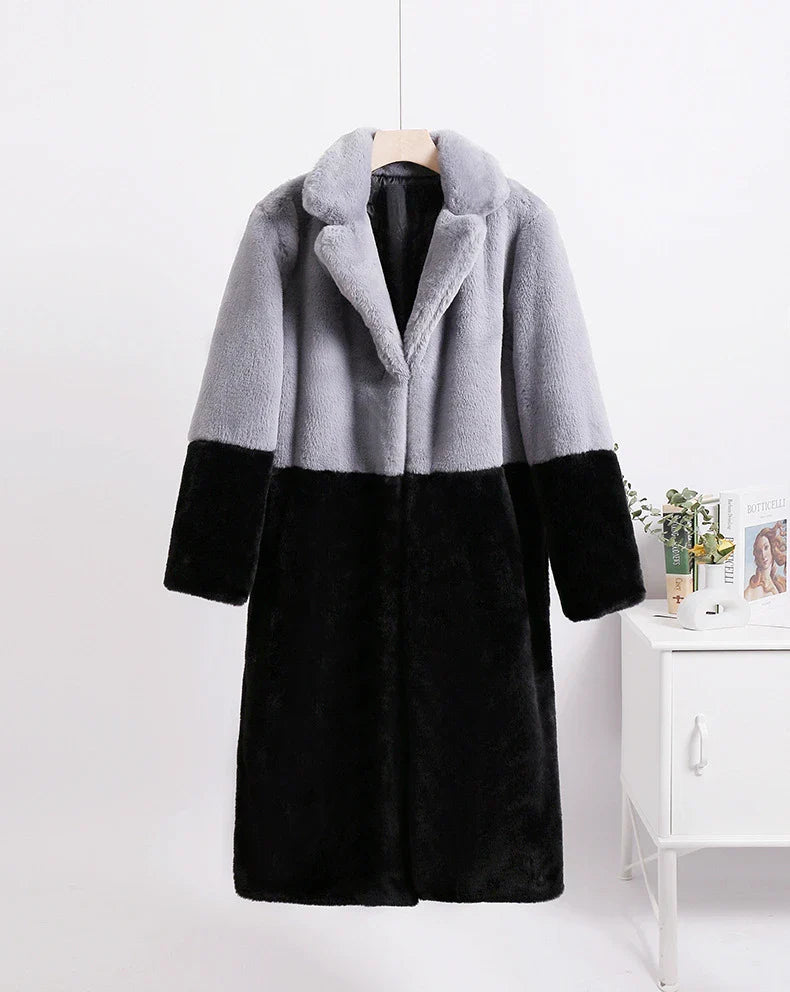 2023 Winter Women High Quality Faux Rabbit Luxury Long Fur Coat Lapel OverCoat Thick Warm Female Plush Jacket Large Size 5XL