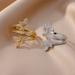 Load image into Gallery viewer, Butterfly Zircon Stainless Steel Rings For Women Trendy Crystal Couple Finger Ring Wedding Jewelry Valentine's Love Gift anillos
