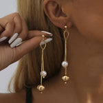 Load image into Gallery viewer, Original Design Imitation Pearl Long Tassel Drop Dangle Earrings for Women Luxury Gold Color Stainless Steel Ball Stud Jewelry
