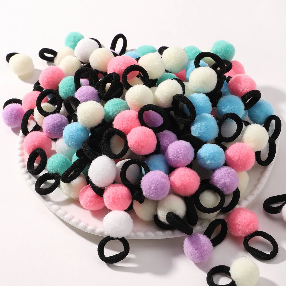 20pcs Kids Elastic Hair Bands Girls Plush Ball Rubber Band For Children Sweets Scrunchie Hair Ties Clip Baby Hair Accessories