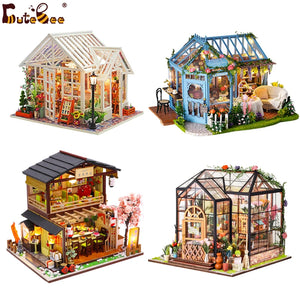 CUTEBEE DIY Dollhouse Wooden Miniature Mini Doll House with Garden to Build Furniture Kit Casa Toys for Children Birthday Gift
