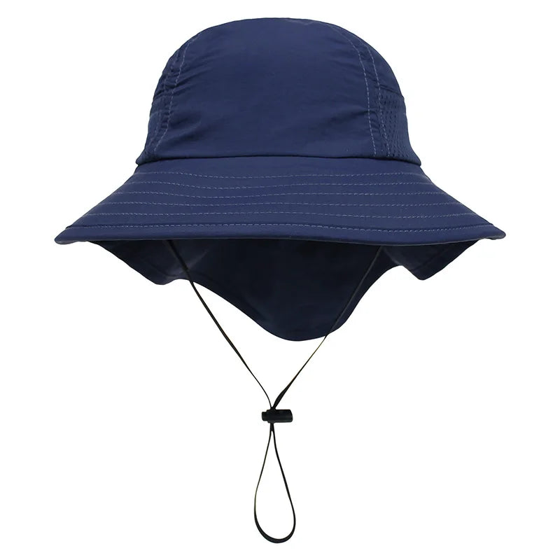 Summer Mesh Shawl Hat for Baby UV Protection Kids Bucket Hats with Windproof Rope Adjustable Light Breathable Beach Accessories