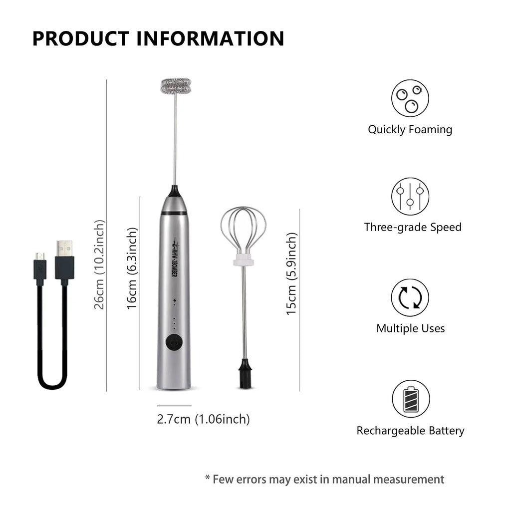 MHW-3BOMBER Powerful Milk Foam Machine Stainless Steel Electric Milk Beater Egg Foam Portable Milk Mixer Home Kitchen Accessorie