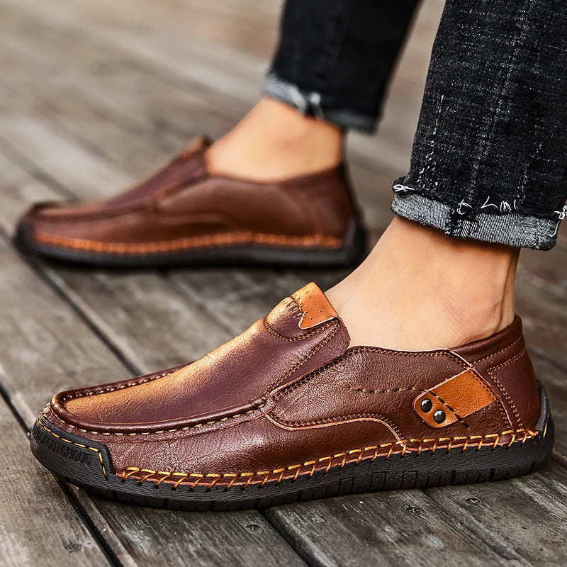 Handmade Men Loafers Split Leather Casual Shoes For Men Slip On Flat Sneakers Plus Size 39-48 Man Spring Footwear