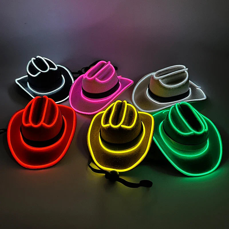 Wireless LED Pet Cowboy Hat Western Luminous Cowboy Costume Accessories for Dogs and Cats, Holiday Pet Glow Party Decoration