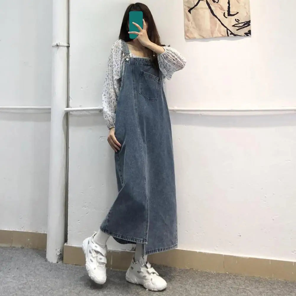 Spring Summer Denim Overall Dress Women Sleeveless Jeans Dresses Fashion Female Solid Slip Casual Loose Spaghetti Strap Dresses