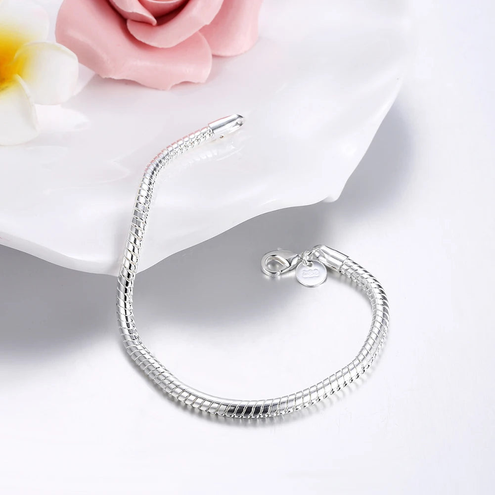 Hot new 925 Sterling Silver Bracelets for women men 4MM snake bone chain Wedding party Gifts high quality Fashion Jewelry