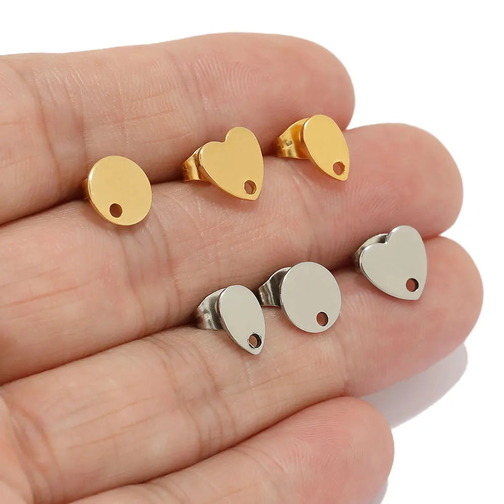 10pcs stainless steel earrings connectors love heart round silver gold color stud earrings base earring settings diy jewlery