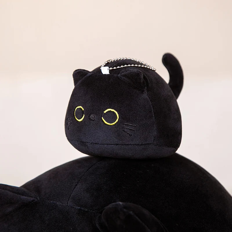 9/15/25CM Kawaii Small Cuddly Black Cat Plush Doll Cartoon Stuffed Round Ball Cat Plushie Girl's Bag Keychain Pendant Toys