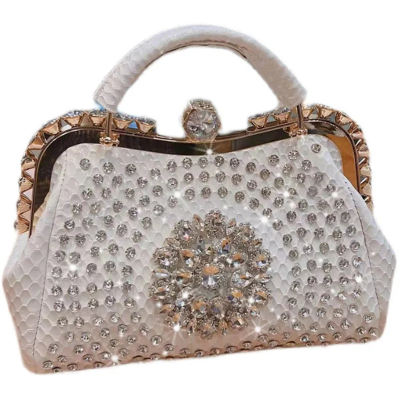 2024 New Luxury Fashion Diamonds Women's Handbags Leather Design Clip Rhinestone Bag Portable Tote Shoulder Messenger Bags