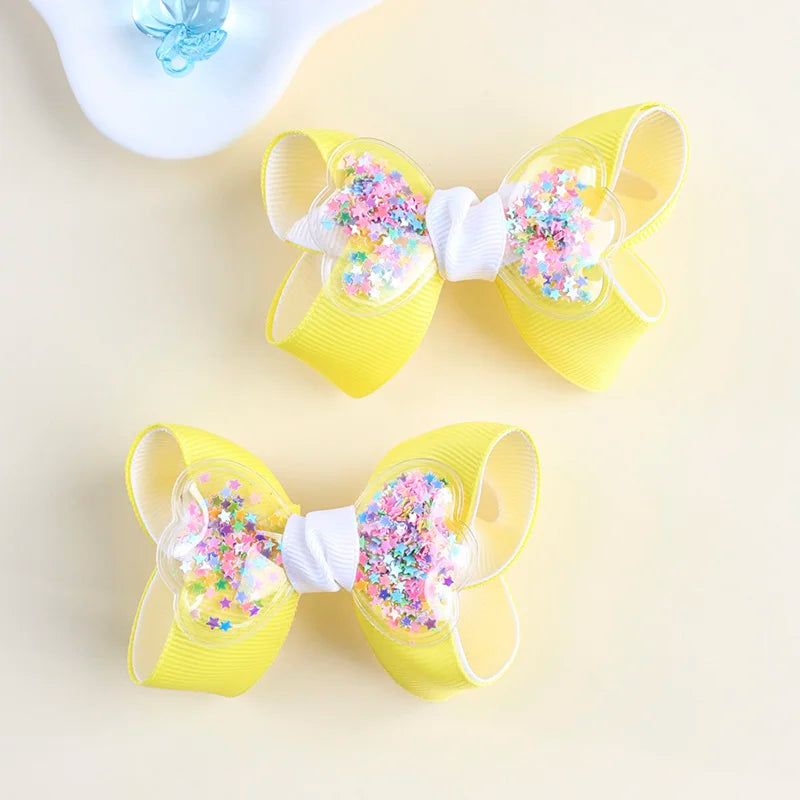 2Pcs Glitter Hairpin For Girls Boutique Ribbon Bowknot Hair Clips Kids Hair Accessories Handmade Sweet Barrettes Headwear