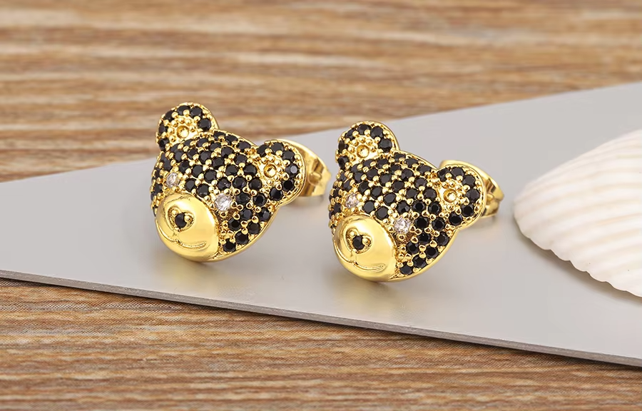 Nidin New Arrival Fashion Cute Zircon Little Bear Stud Earrings 8 Colors For Women Girls Ear Jewelry Accessories Delicate Gifts