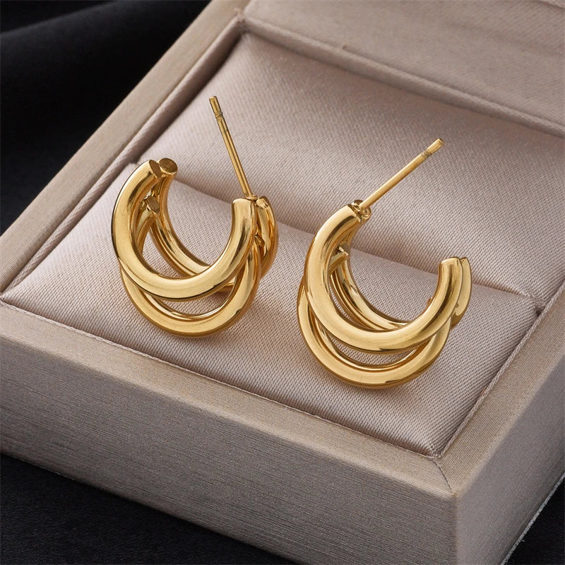 DIEYURO 316L Stainless Steel Round Wide Hoop Earrings For Women Fashion Gold Color Girls Body Jewlery Party Gift Bijoux серьги