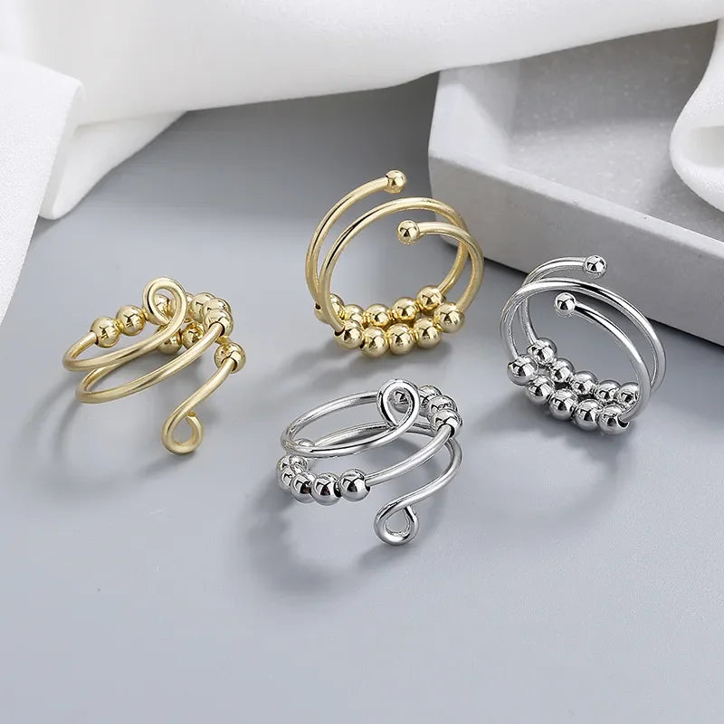 Stainless Steel Balls Beads Rings for Women Rotate Freely Anti Stress Anxiety Ring Antistress Spiral Bead Rotate Jewlery