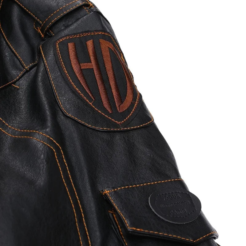 Vintage Motorcycle Multi-zip Jacket With Lapel Pu Leather Multi-pocket Leather Jacket