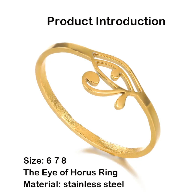 Vintage Ancient Egyptian The Eye Of Horus Symbol Ring For Women Men Stainless Steel Wedjat Eye Finger Rings Amulet Jewelry Gift