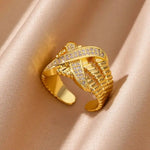 Load image into Gallery viewer, Textured Crossed Letter X Rings for Women Stainless Steel Gold Color Wedding Couple Ring Aesthetic Jewelry Gift anillos mujer
