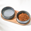 Ceramic Pet Bowl with Neck Protective Collar Anti-Collision Wooden Tray Pet Feeding Supplies Cat Accessories