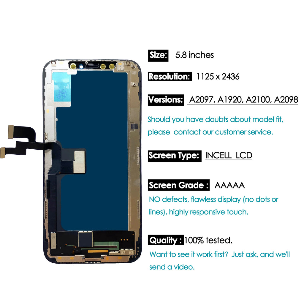 High quality AAA incell LCD For iPhone XS Display Touch Screen Replacement Digitizer Assembly Repair Parts Wholesale Kit