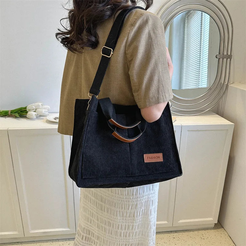 Women's Corduroy Tote Bag Large Capcity Handbags for Women Commuting Women's Bag Messenger Shoulder Bag Female Handbag