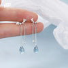 New Korean Silver Color Butterfly Blue Water Drop Tassel Earrings For Women Fashion Creative Light Luxury Elegance Party Jewelry