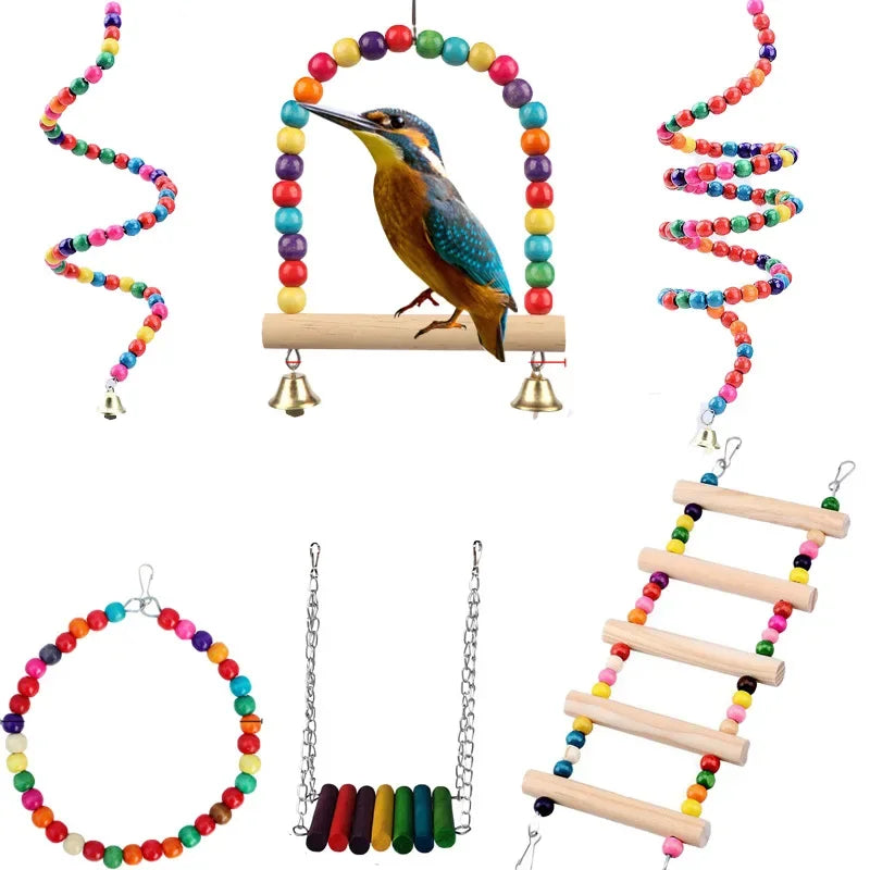 Colorful Multifunctional Hanging Parrot Bird Toy Swing Cloud Ladder Climbing Ladder Standing Pole Cage Accessories Pet Supplies