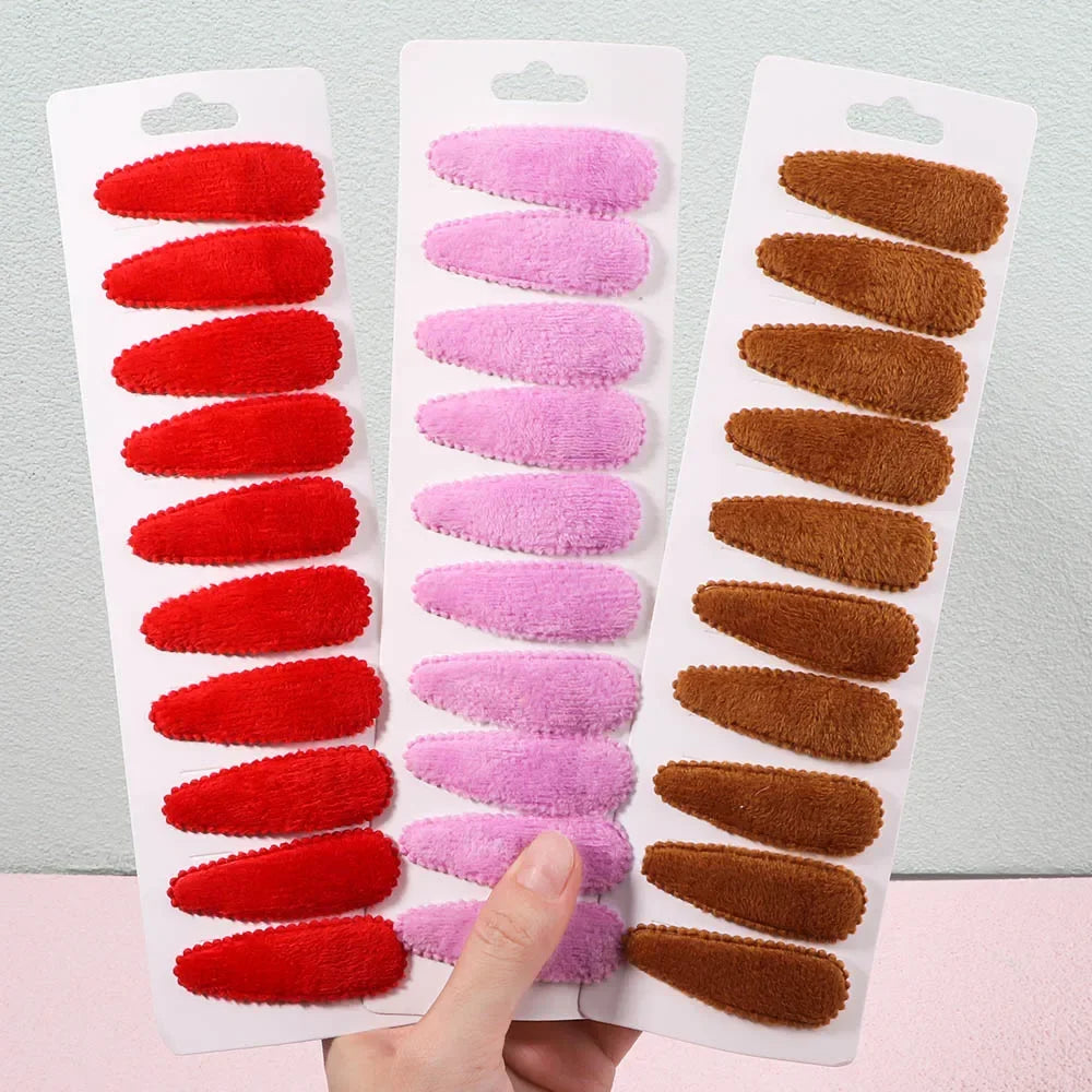 10Pcs/Set Cute Women Solid Plush Snap BB Clip for Girls Hairpin Barrettes Hair Clips Headwear Kids Hair Accessories Wholesale