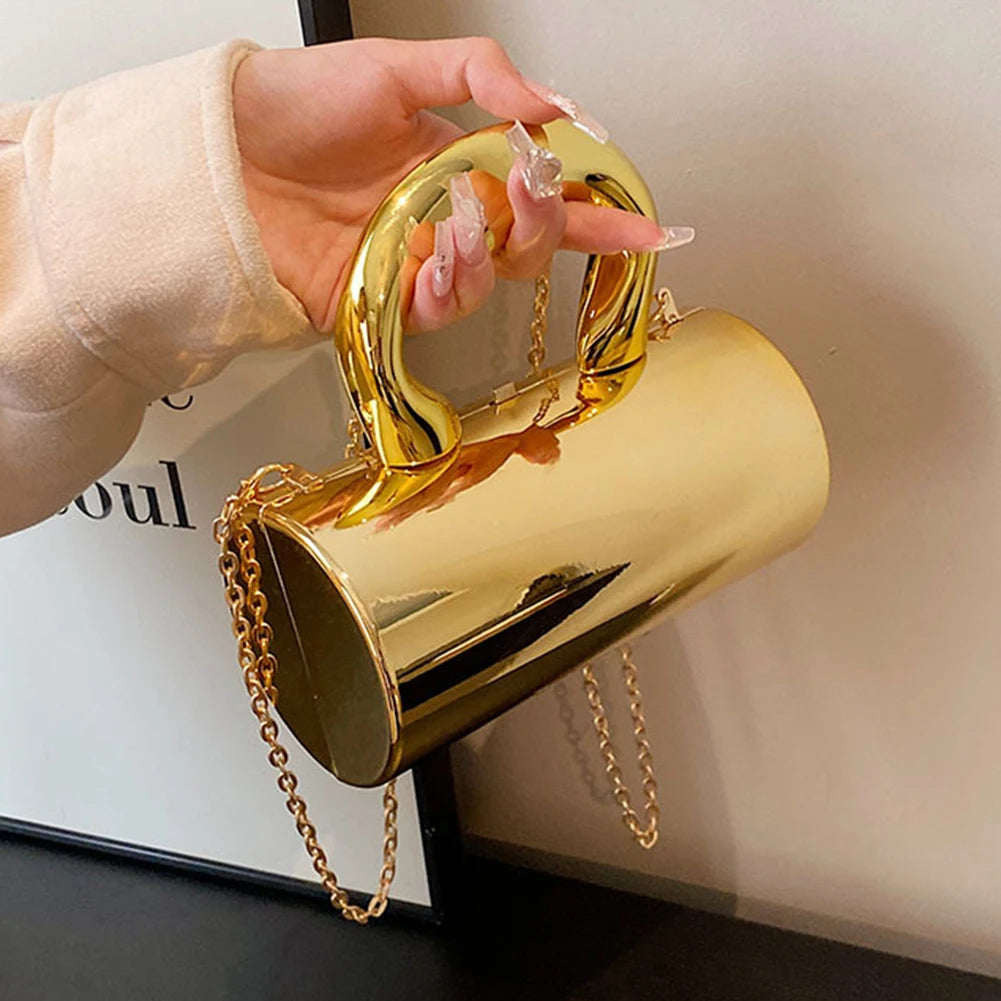 Women's Handbag Bags For Women Party Clutches Fashion Cylinder Bag Mini Evening Purse Crossbody Shoulder Bag Gold Box Clutch