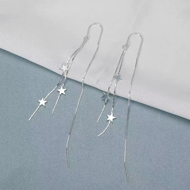 925 Sterling Silver Star Tassel Earrings Long Fashion Charm Earrings Birthday Gift Women's Fine Jewelry Accessories