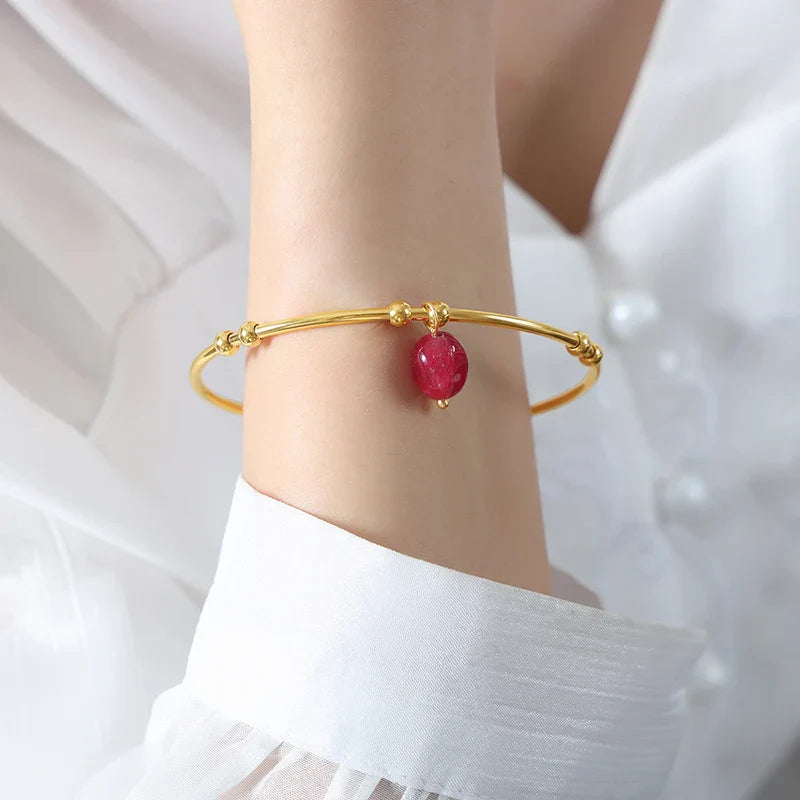 Light Luxurious Red Agate Natural Stone Bracelet Personalized Fashion Open Bracelet Jewlery For Women Gift