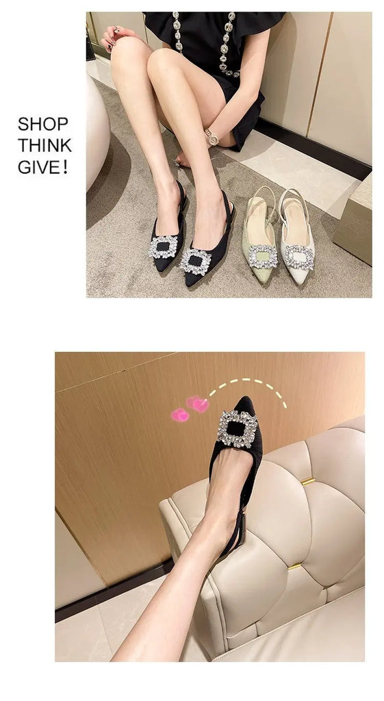 Beige Heeled Sandals Clear Shoes 2023 Women's Black Rhinestone Medium Pointed Closed New Spring Gladiator Block Girls