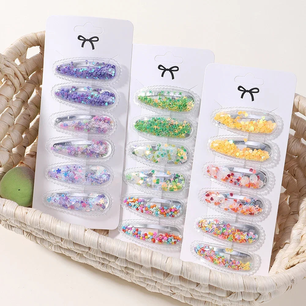 3/6pcs Fashion Sequin BB Hair Clips Color Transparent Flowing Sand Bangs Hair Gripes Girl Cute Cartoon Kids Headwear Accessory