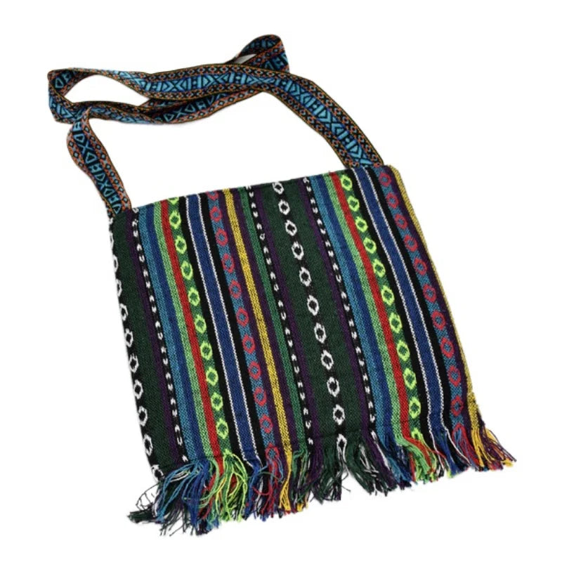 Boho Ethnic Style Embroidered Crossbody Bag with Tassel Decor for Women