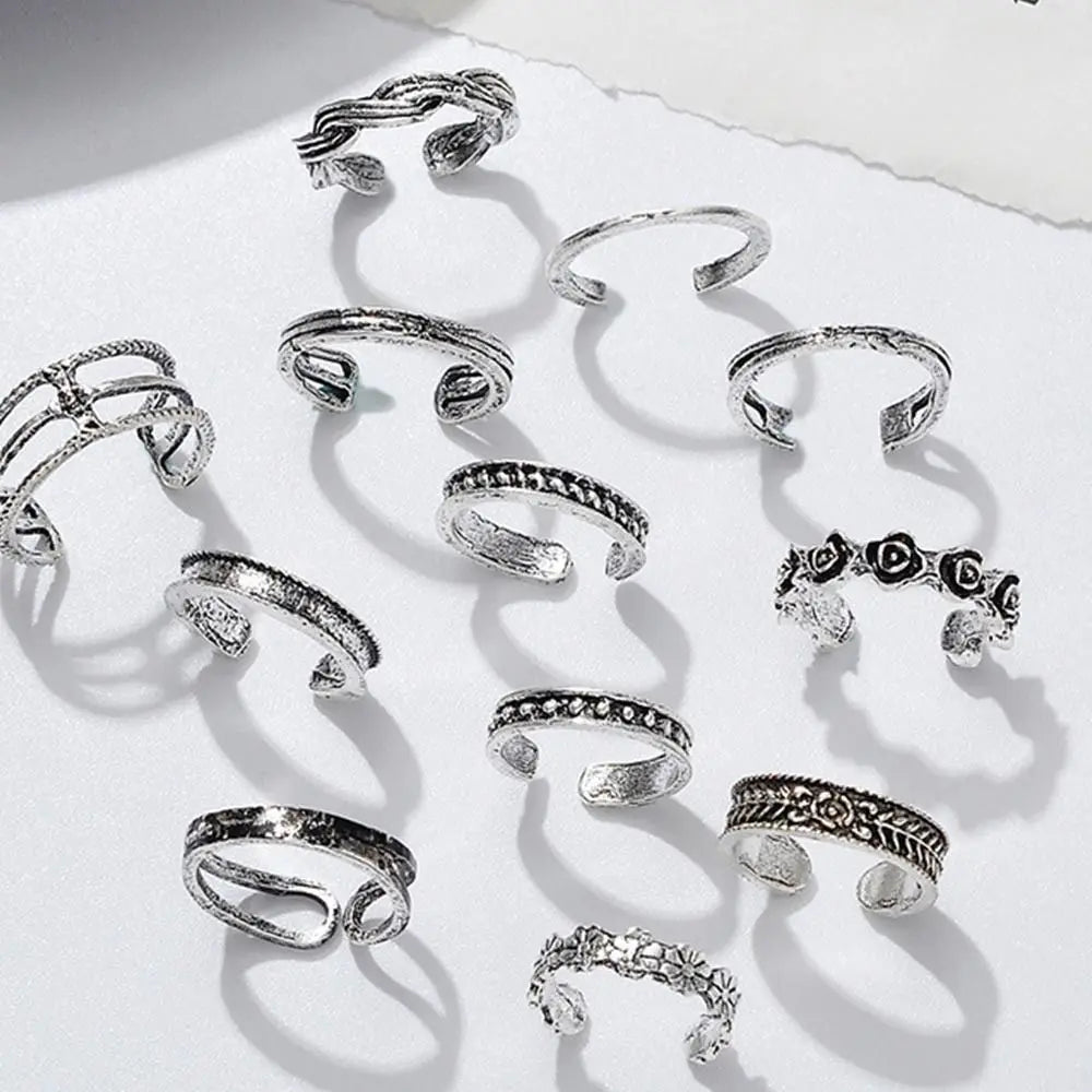 12pcs summer toe rings for women outdoor beach vacation open adjustable metal women's foot ring heart foot ring set