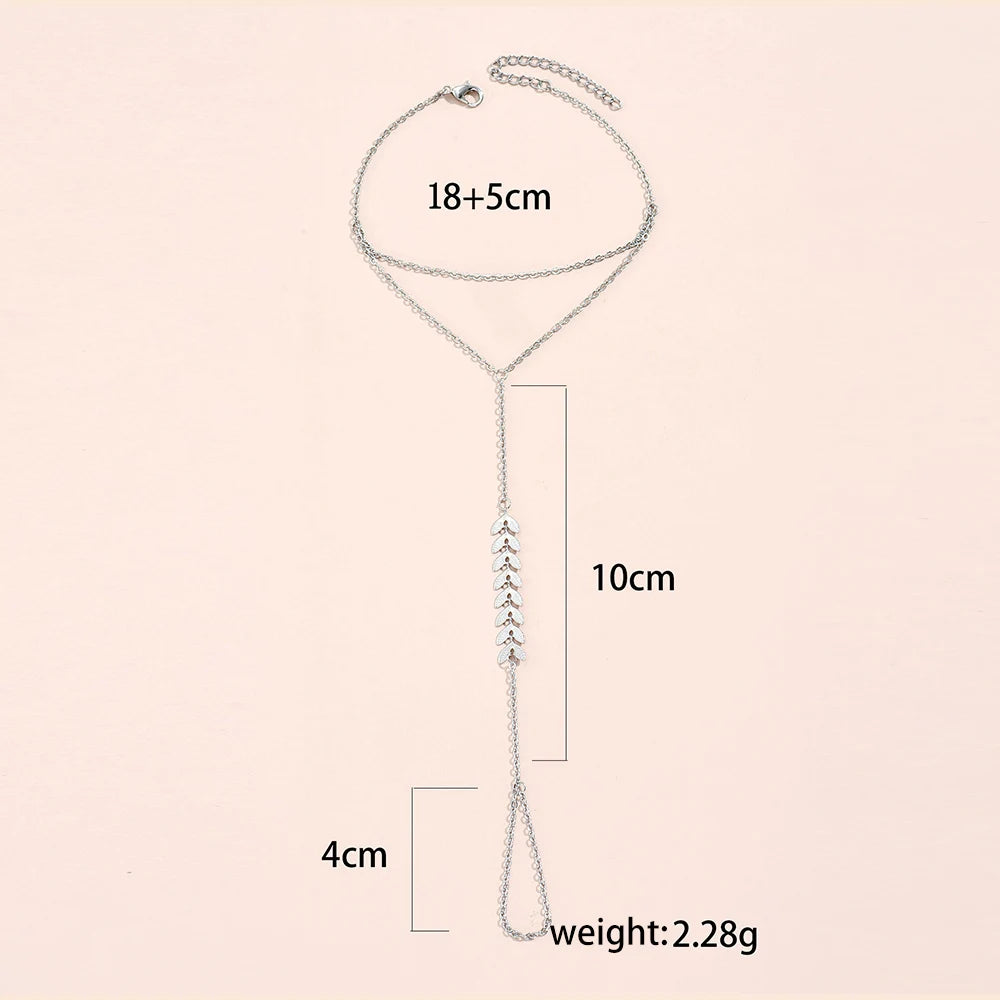 2022 New Fashion Fishbone Chain Bracelet Finger Ring for Women Silver Color Link Chains Hand Harness Bracelets Accessories