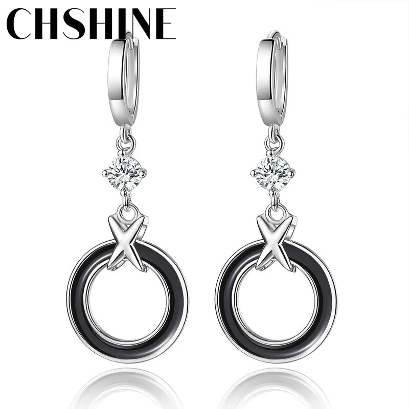 CHSHINE 925 Sterling Silver Circle Ring Earrings For Lady Lovers Banquet Party Jewelry