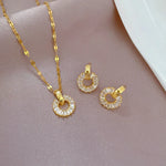 Load image into Gallery viewer, High Grade Camellia Zircon Jewelry Sets Stainless Steel Trendy Flower Pendant Necklace Earrings Party Gifts For Women Girls
