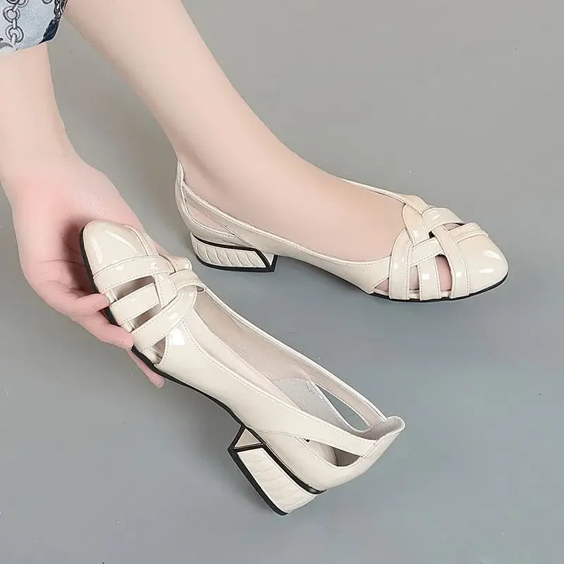 With Low Heels Blue Pointed Toe Sandals for Women Ladies Shoes Footwear Office Work Summer 2024 Luxury Shoe Comfort Vip Trend F