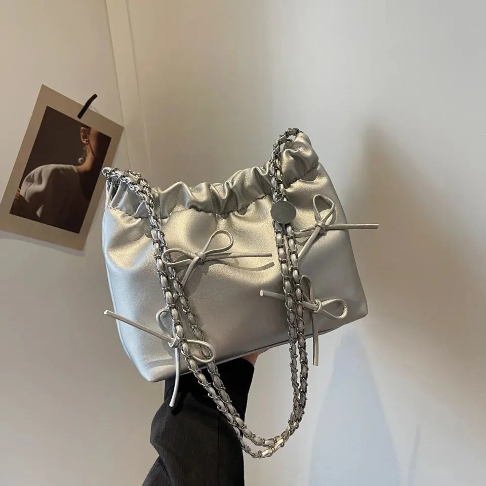 Solid Color Chain Bucket Bag, Fashionable Single Shoulder Women's Bag, Versatile Crossbody Bag