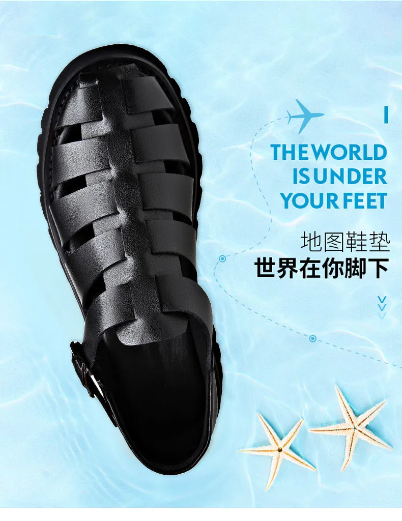 Summer Gladiator Sandals New Breathable Casual Men Genuine Leather Sandals Hollow Beach Shoes Men Black Sizes 38-48 Men sandals