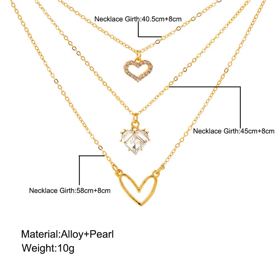 Crystal Zircon Heart Charm Layered Pendant Necklace Set for Women Charms Fashion Square Rhinestone Female Vintage Jewelry Gifts