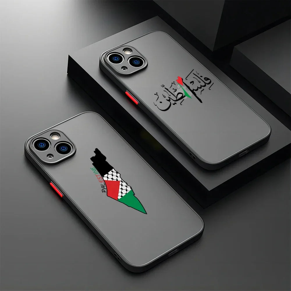 Matte Transparent Back Phone Case For iPhone 15 14 13 12 11 Pro Max X XR XSMax 7 8 SE Plus Palestine Flag Map Passport Cover