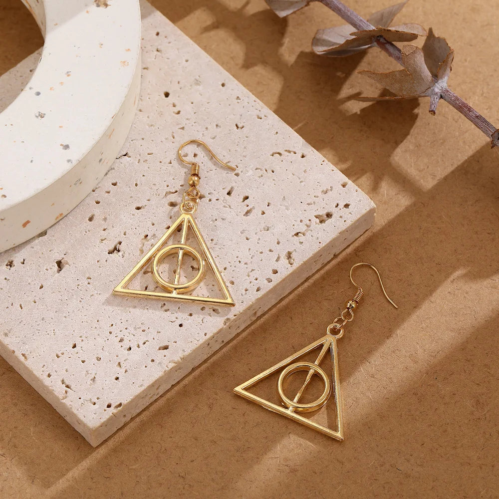 Geometric Triangle Pyramid Earrings for Women Simple Design Deathly Hallows Drop Earrings Vintage Jewelry