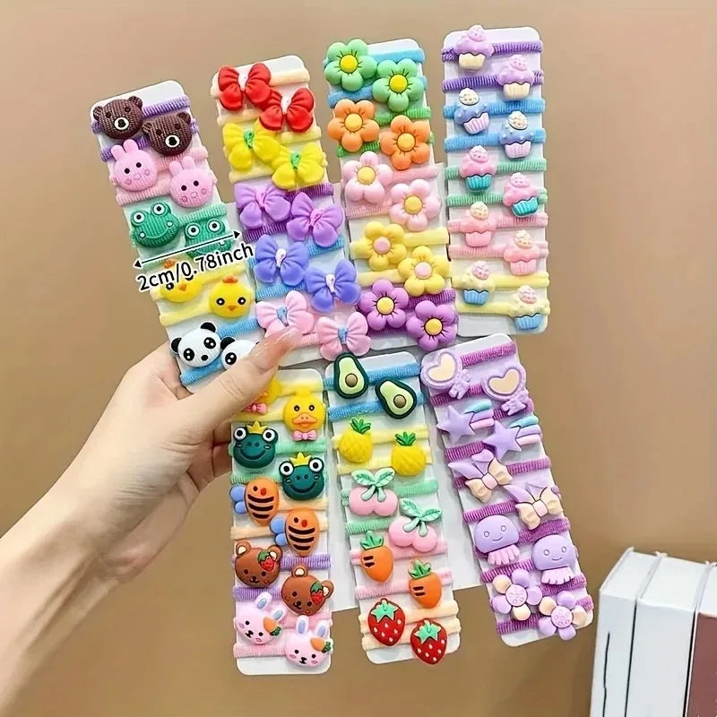 10Pcs/Set Girls Cute Cartoon Fruit Rubber Bands High Elastic Hair Ropes Child Headwear Hair Accessories Kids Headband Ornaments