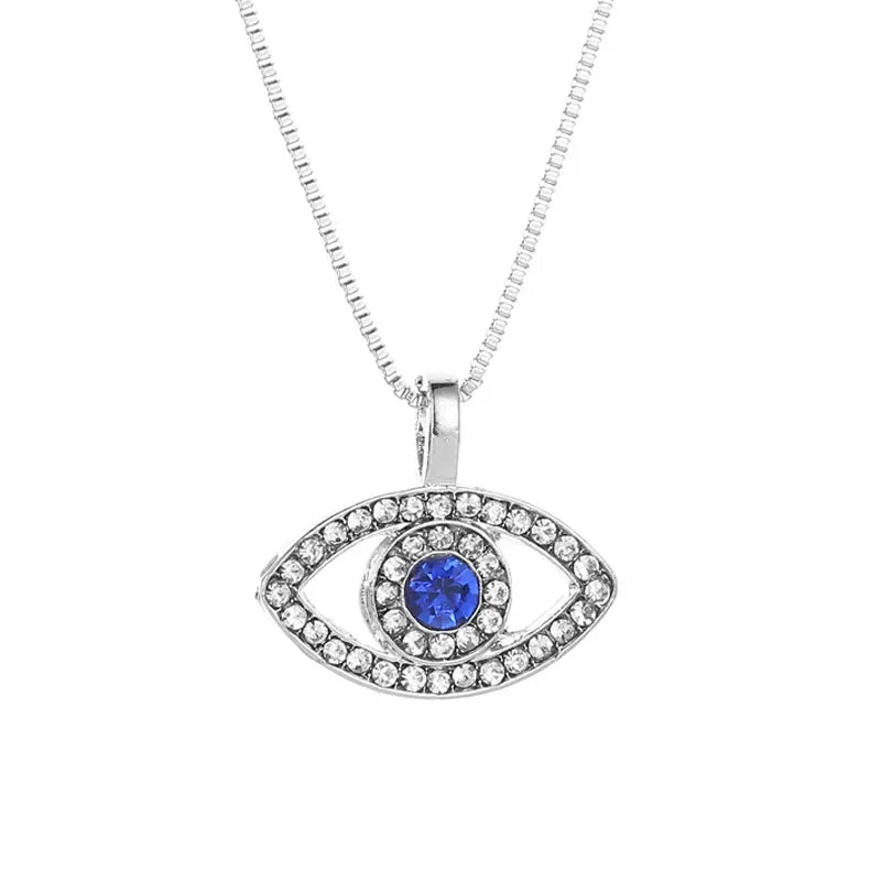 Creative Turkey Blue Evil Eye Crystal Pendant Womens Necklace Fashion Charm Silver Color Zircon Choker Chains Punk Jewlery Gift