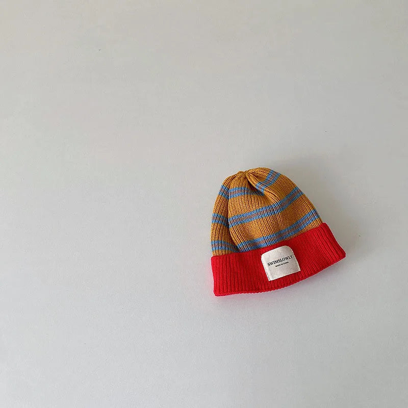 Fashion Striped Kids Knit Hat Boys Beanie Cap Girls Bonnet Cap With Label Korean Style Winter Autumn Infant Baby Accessories