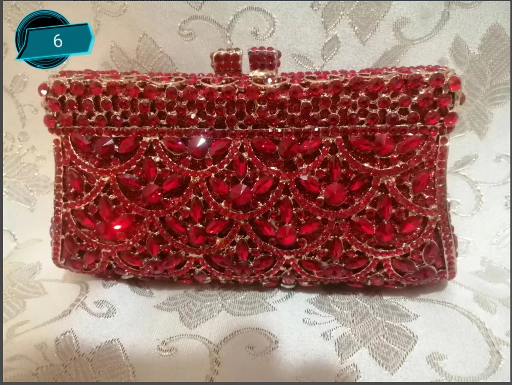 XIYUAN Women Rhinestones Clutch Purse Red Minaudiere Bag For Party Wedding Crystal Evening Bags Handbag Bridal Clutches Bag Lady