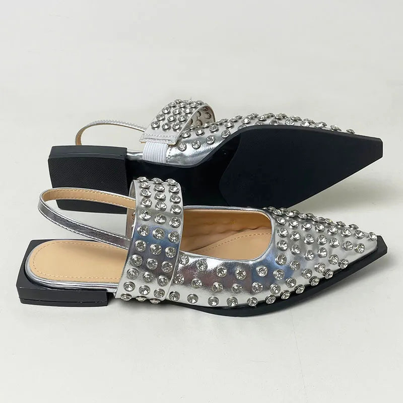 Fashion Rhinestones Flats Ladies Sandals Shoes Female Pointed Toe Luxury Crystal Footwear Women Flats Sandals Shoes Big Size 43