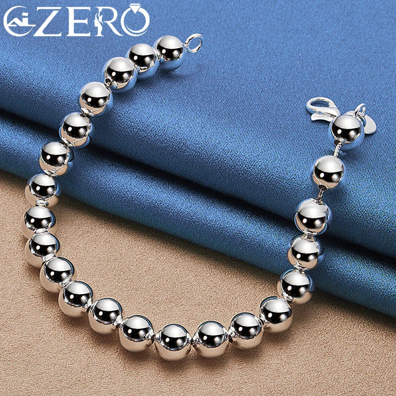 ALIZERO 925 Sterling Silver Smooth 8mm Beads Necklace Bracelet Set For Woman Fashion Charm Wedding Engagement Party Jewelry